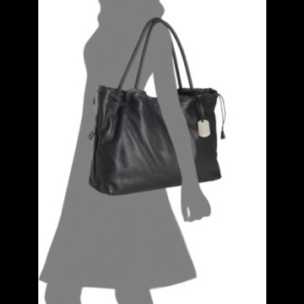 Furla grey leather bag/tote with drawstring top